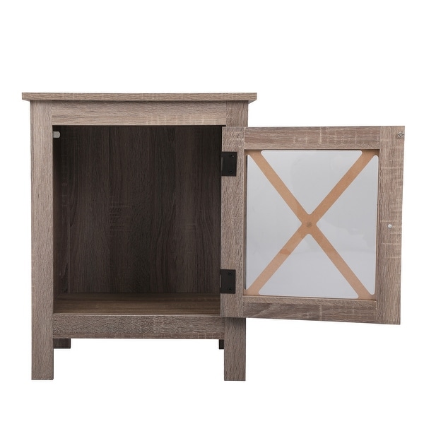 Wood Side Table Nightstand with X-Shaped Glass Door