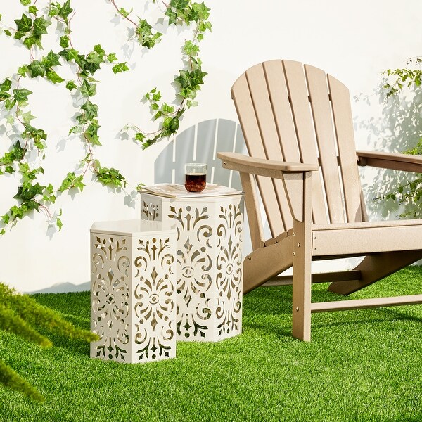 Glitzhome Set of 2 Iron Floral Pattern Outdoor Table Garden Stool