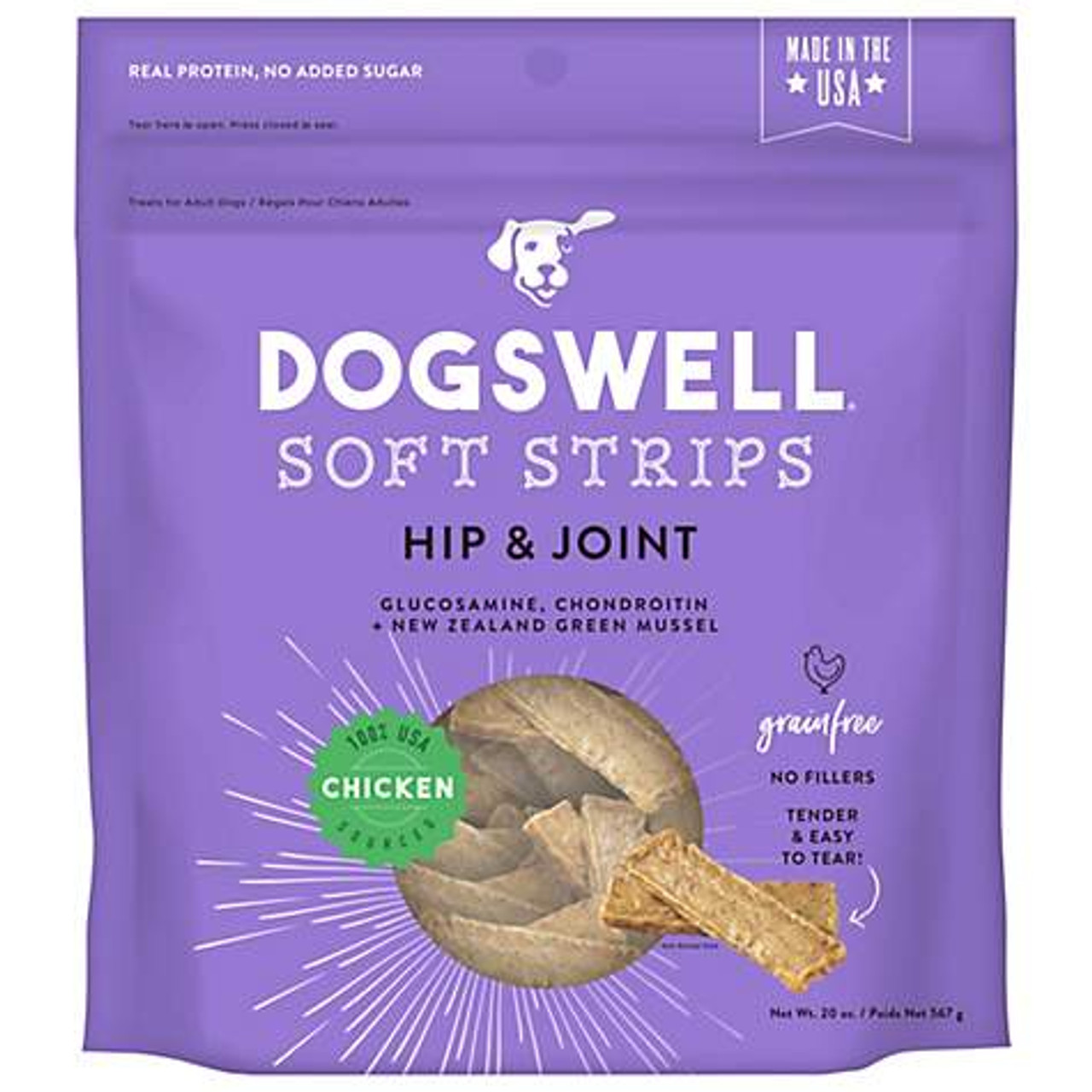 Dogswell Hip and Joint GF Chicken Soft Strips Dog Treats 20oz Bag