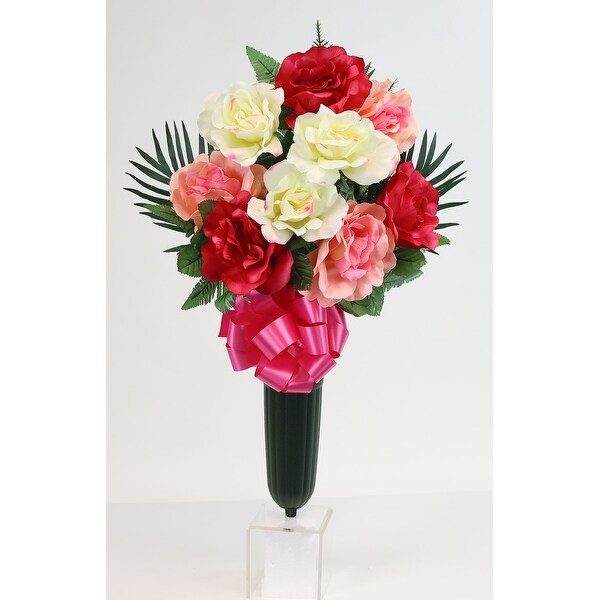 Flat Large Rose X9 Cemetery Vase