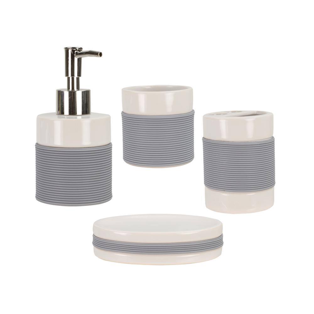 Home Basics 4-Piece Bath Accessory Set with Rubber Grip in White HDC51916