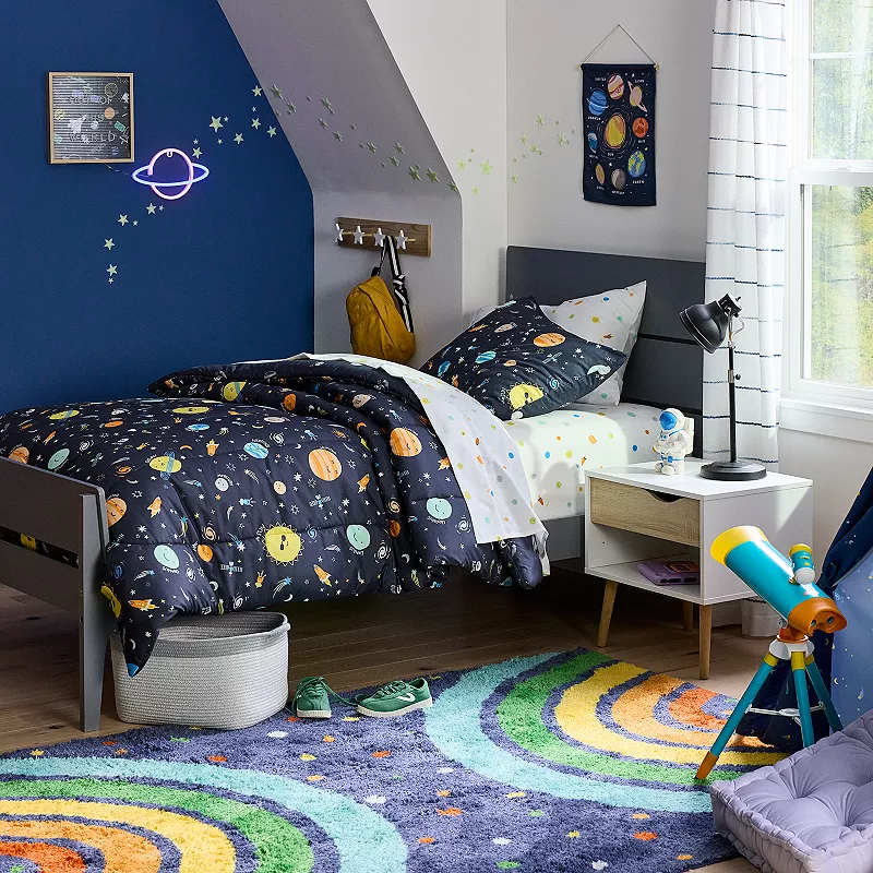 The Big One Kids? Diego Solar System Glow In The Dark Reversible Comforter Set with Shams