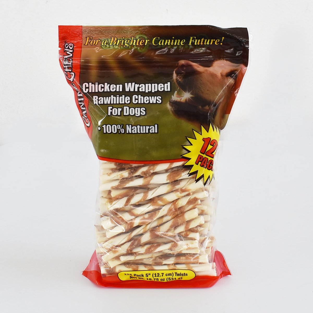 Canine Chews Chicken Wrapped Rawhide Chews Dog Treats， 125 count