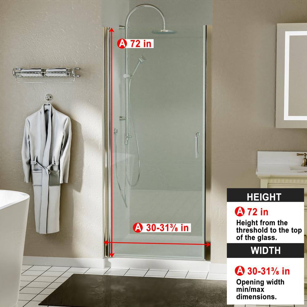 WELLFOR 30 in. W x 72 in. H Frameless Glass Shower Doors Clear Glass in Brushed Nickel SWL-B020221N