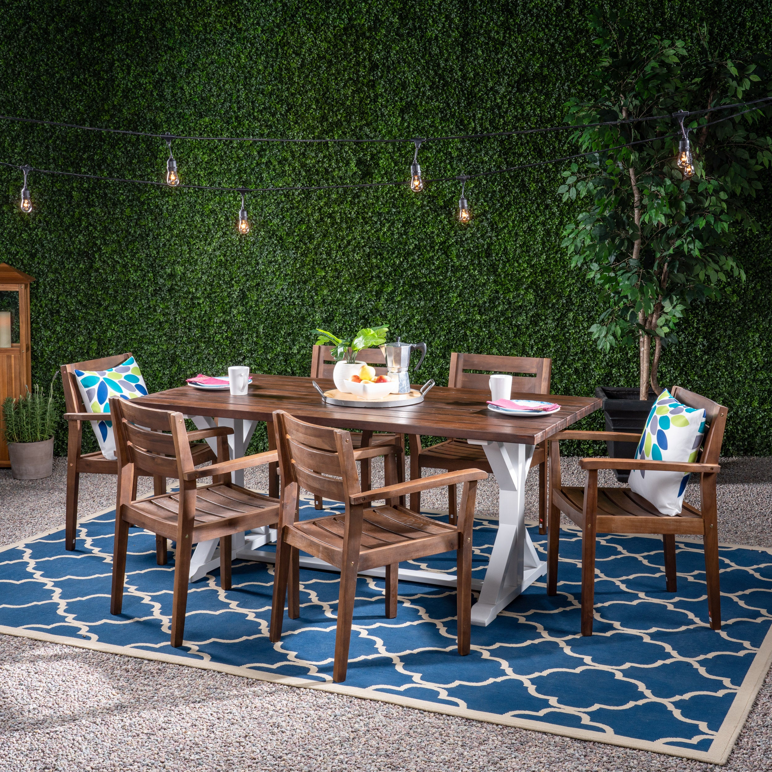 Ayrton Outdoor Rustic Acacia Wood 7 Piece Dining Set