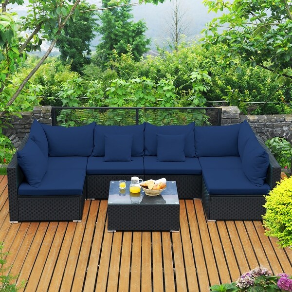 Costway 7PCS Patio Rattan Sofa Set Sectional Conversation Furniture