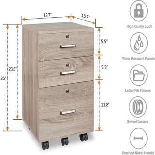 Winado Oak Wood 3-Drawer Vertical Desk Cabinet 941228129602