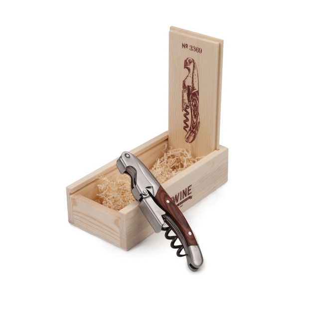 Twine Wood Handle Double Hinged Corkscrew Stainless Steel Wine Key With Foil Cutter