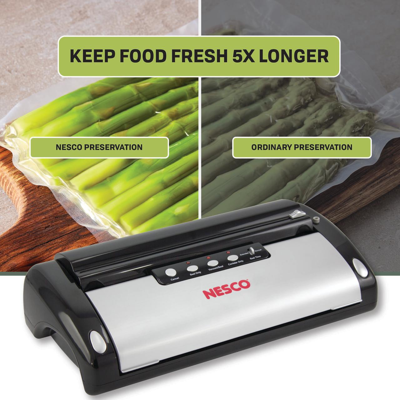 NESCOA VS-02 Deluxe Digital Vacuum Sealer， Easy Cut- Wet or Dry， Silver and Black