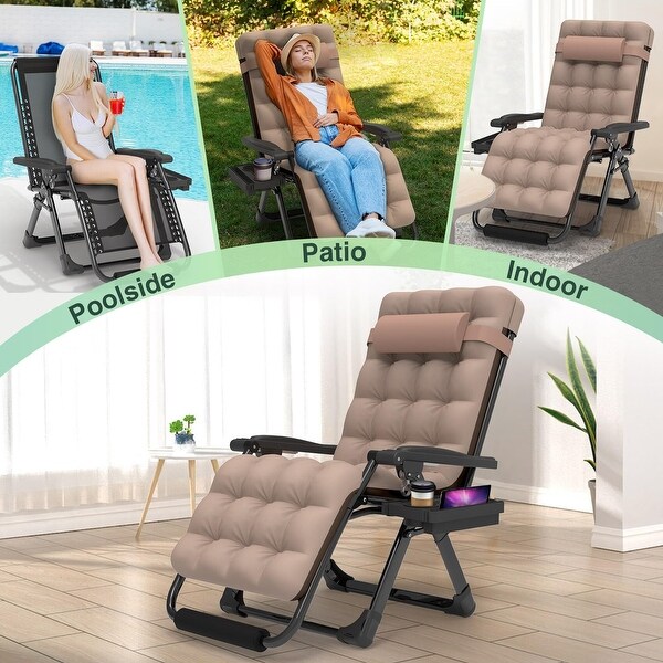 Oversized Zero Gravity Chair，Lounge Chair w/Removable CushionandHeadrest，Reclining Patio Camping Chair for Indoor Outdoor