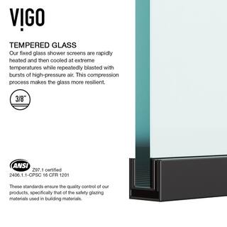 VIGO Zenith 34 in. W x 74 in. H Frameless Fixed Shower Screen Door in Matte Black with 38 in. (10mm) Clear Glass VG6075MBCL3474