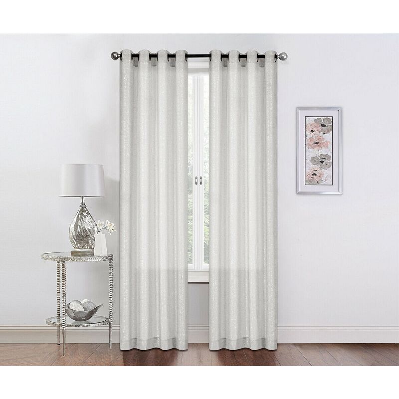 Kate Aurora 2 Piece Sparkly Metallic Sheer Voile Grommet Top Window Curtain Panels