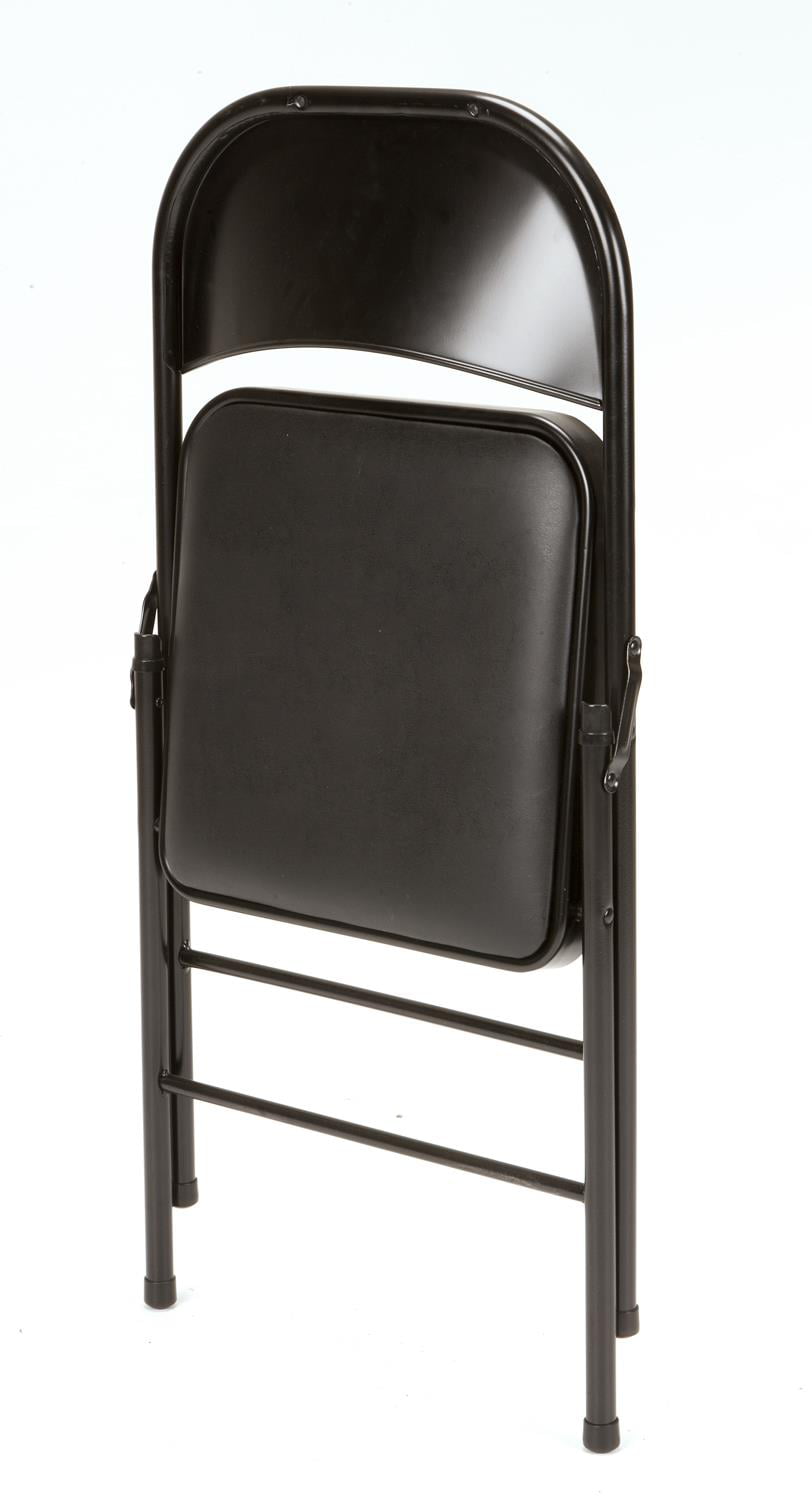 Mainstays Deluxe Vinyl Padded Seat and Metal Back Folding Chair, Double Braced, Black