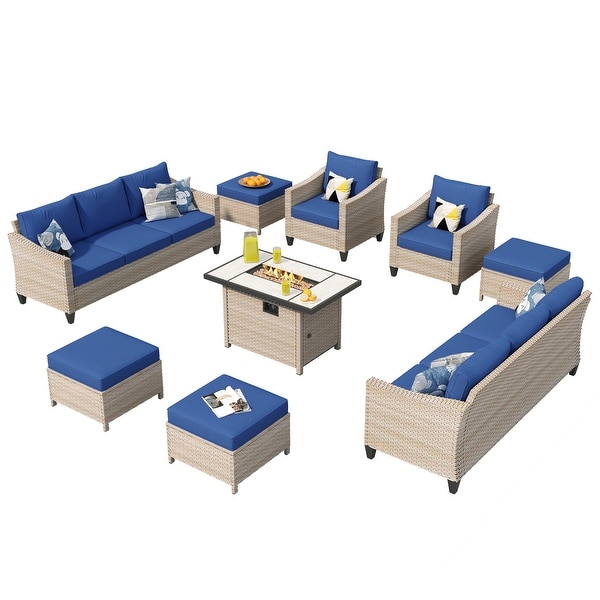 XIZZI Patio Furniture 9 Pieces Wicker Conversation Set with Fire Pit