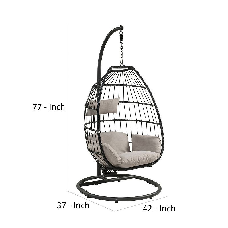 Patio Hanging Chair with Wicker Lattice Frame， Black