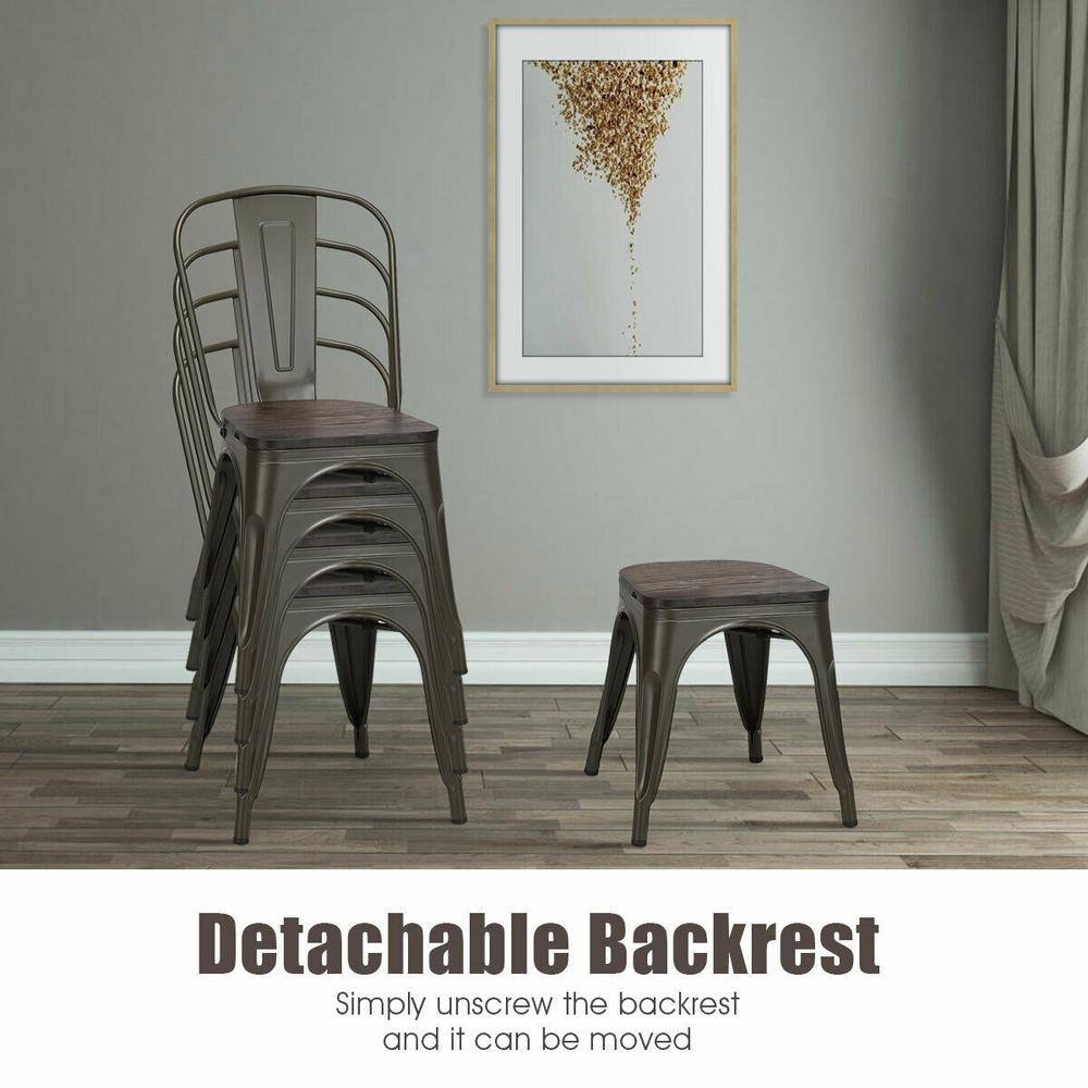 Boyel Living Bronze 17.5 inch Height Metal Dining Chair Stackable with Wood Cushion(Set of 4) HYSN-60716GU