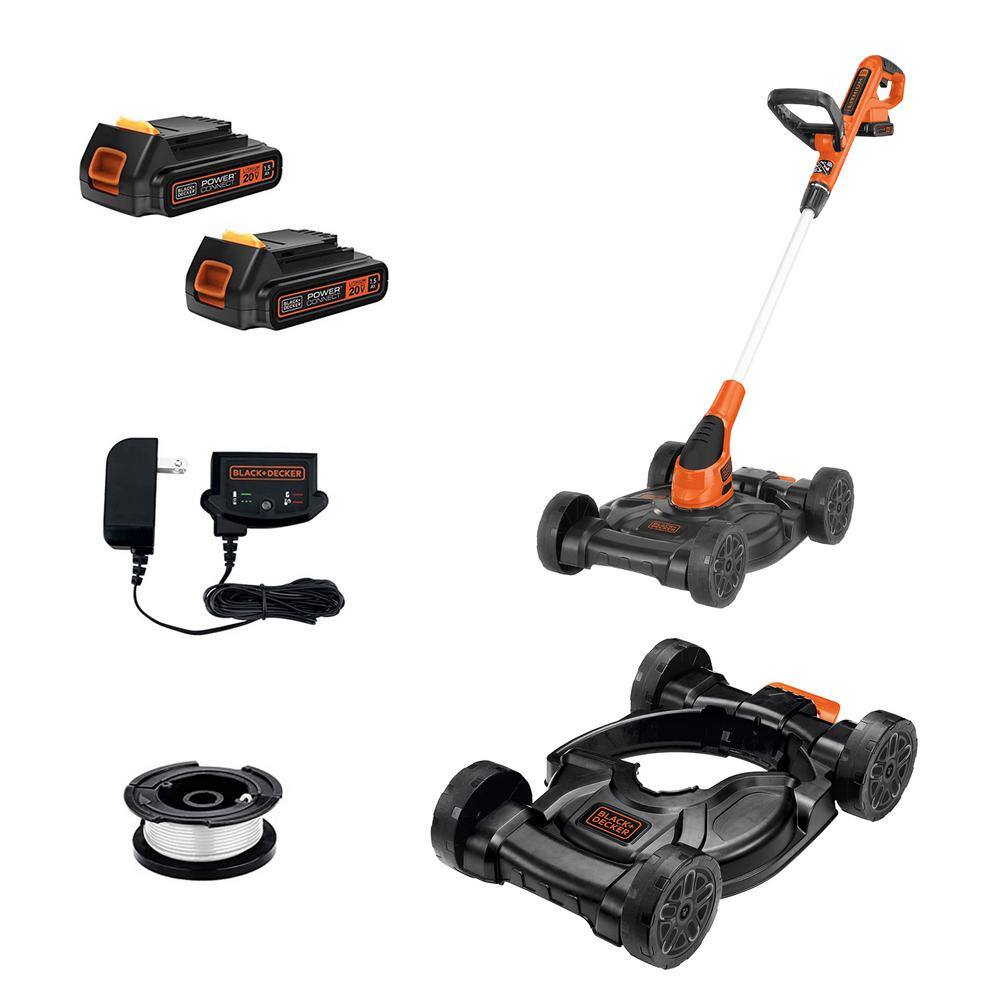 BLACK+DECKER 20V MAX Cordless Battery Powered 3-in-1 String Trimmer Lawn Edger  Lawn Mower Kit with (2) 2Ah Batteries  Charger MTC220