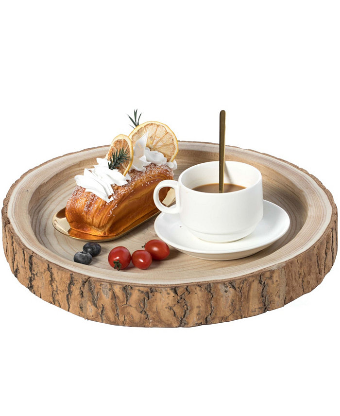 Vintiquewise Wood Tree Bark Indented Display Tray Serving Plate Platter Charger