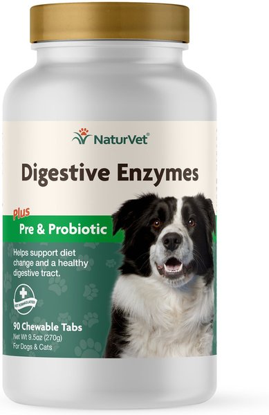 NaturVet Digestive Enzymes Plus Probiotic Chewable Tablets Digestive Supplement for Cats and Dogs