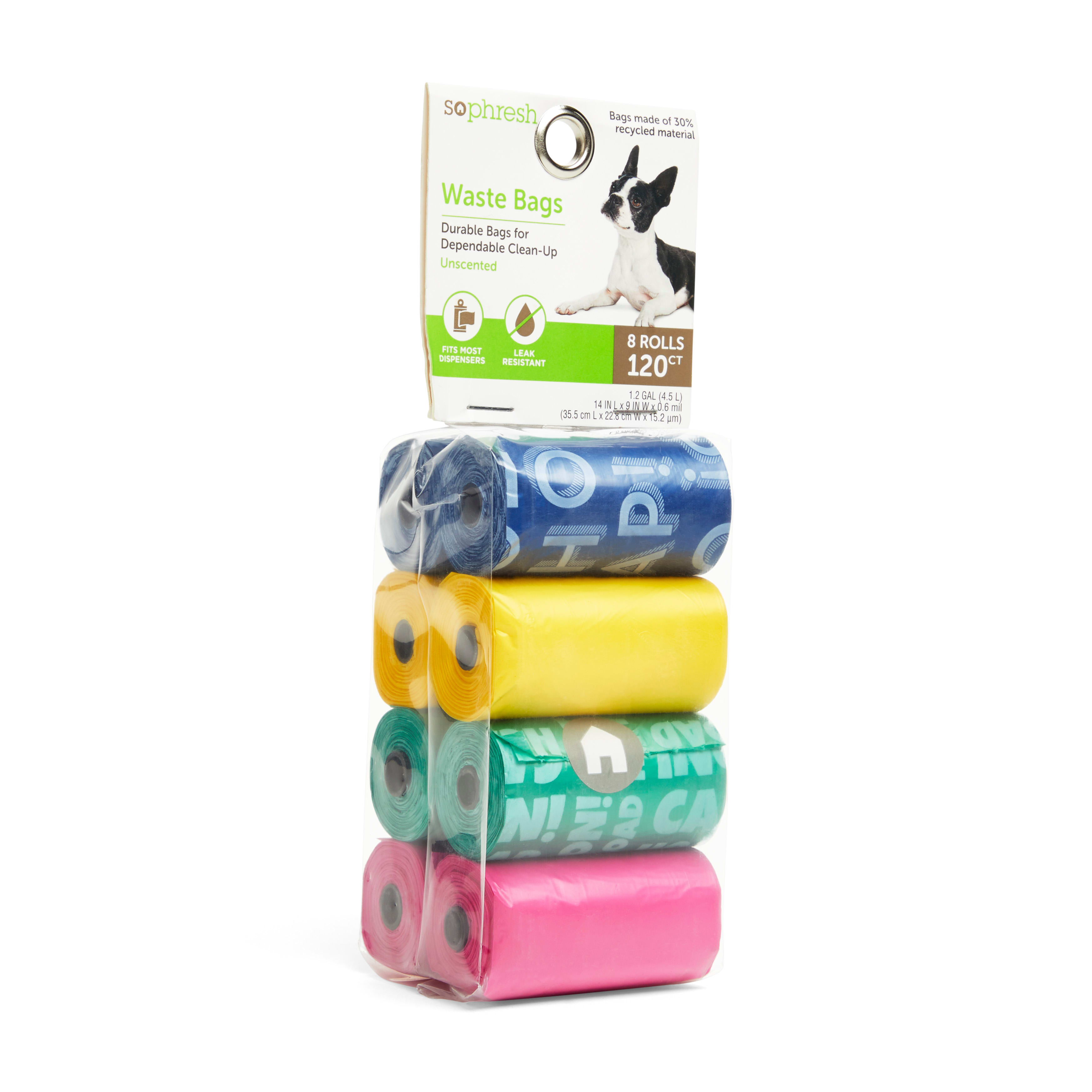 So Phresh Multicolor Printed Unscented Dog Waste Bags， Count of 120