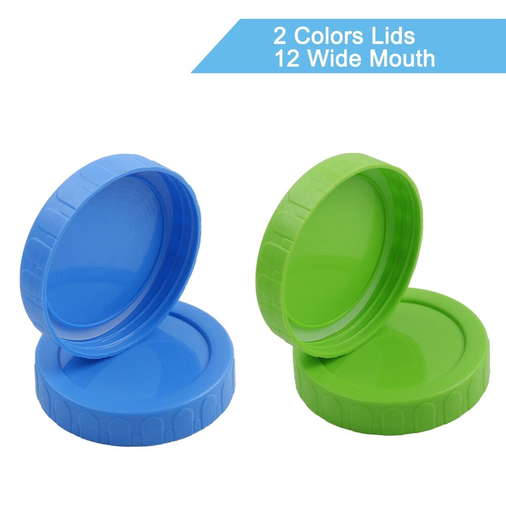 Colored Plastic Mason Jar Lids for Wide Mouth Mason Canning Jars Cup 12 Pack   Green  Blue