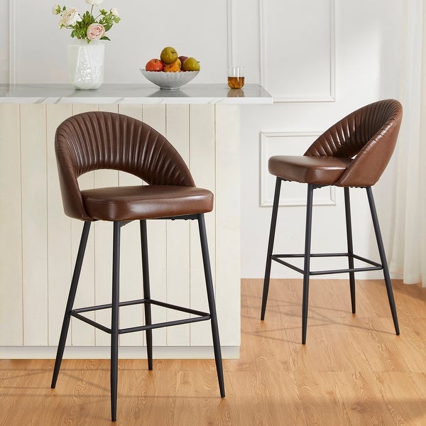 Glitzhome Modern Quilted Leatherette Tapered Legs Bar Stools Set of 2