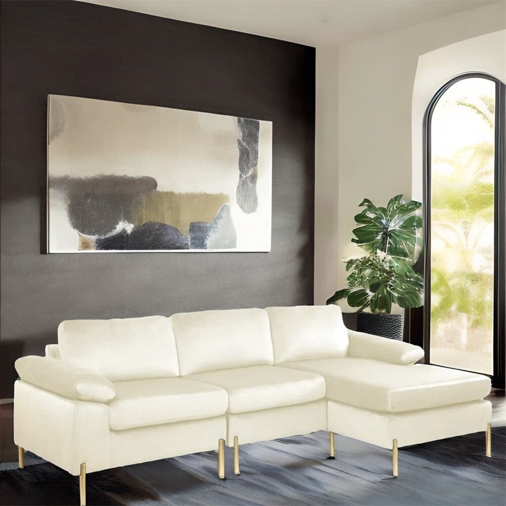 Velvet Sectional Sofa Chaise with Wood Frame and Removable Back