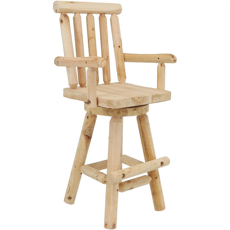 Sunnydaze Rustic Log Style Unfinished Fir Wood Indoor Bar Stool