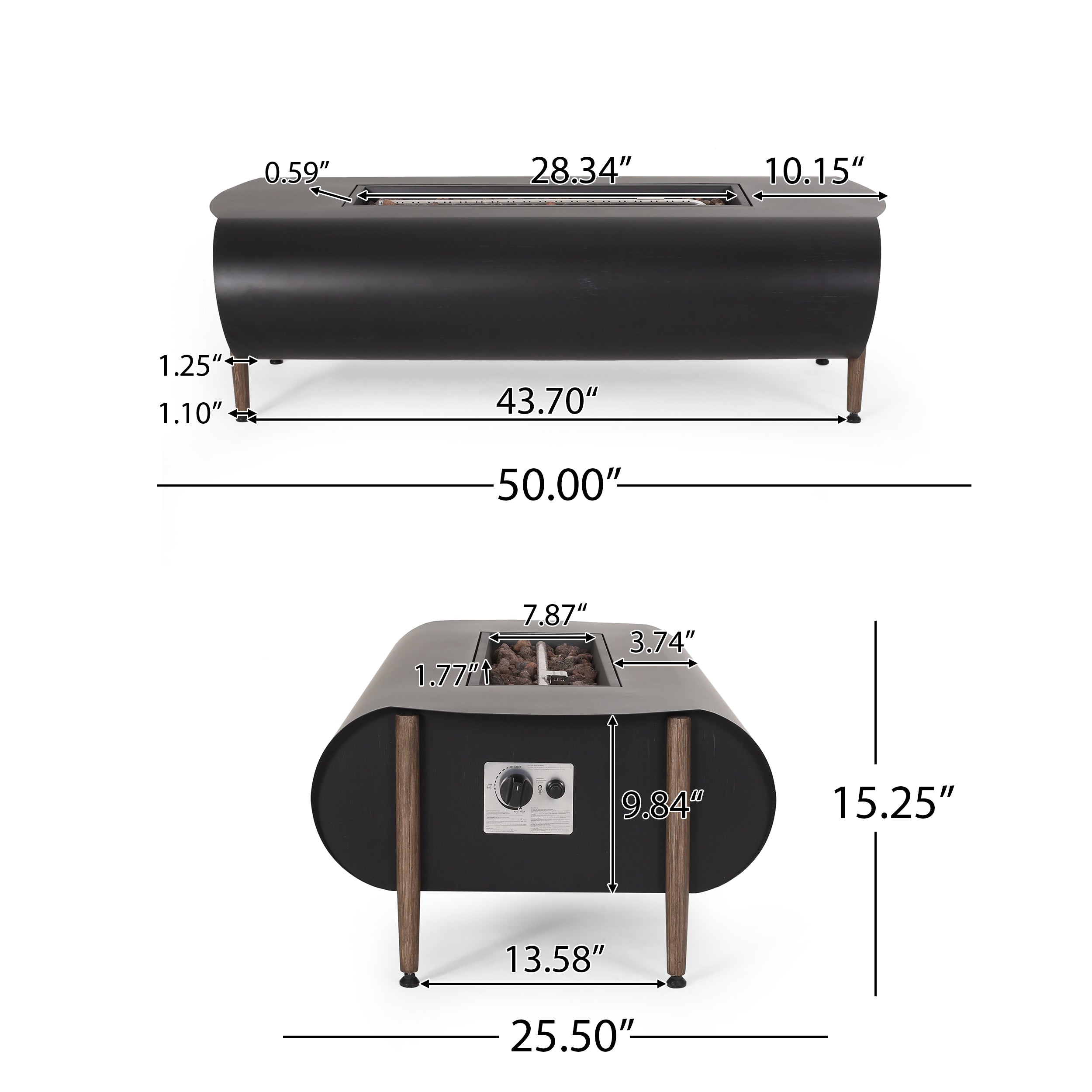 Riegel Outdoor 50000 BTU Rectangular Fire Pit with Tank Holder, Dark Gray