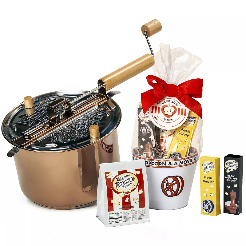 Wabash Valley Farms Copper-Plated Stainless Steel Whirley-Pop Popcorn Popper and Cello Popcorn Gift Set