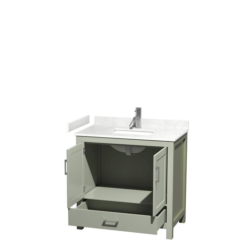 Wyndham Collection Sheffield 36 in. W x 22 in. D x 35 in . H Single Bath Vanity in Light Green with Carrara Cultured Marble Top WCS141436SLGC2UNSMXX