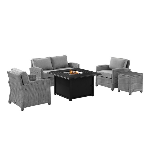 Bradenton 5pc Wicker Sofa Set With Fire Table Gray Crosley