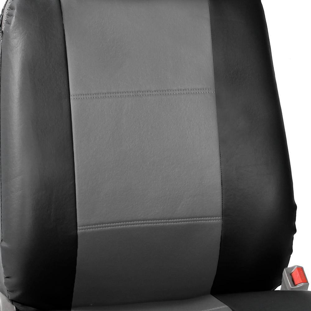 FH Group PU Leather 47 in. x 23 in. x 1 in. Half Set Front Seat Covers DMPU001GRBLK102