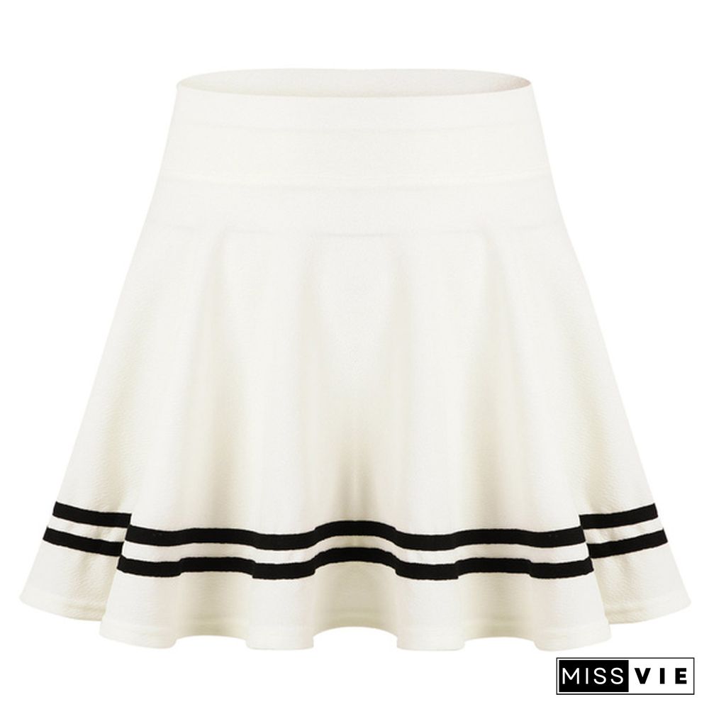 Women School Girls A-Line Dress Summer Girls Short Dress High Waist Pleated Tennis Skirt Uniform With Striped Hemline