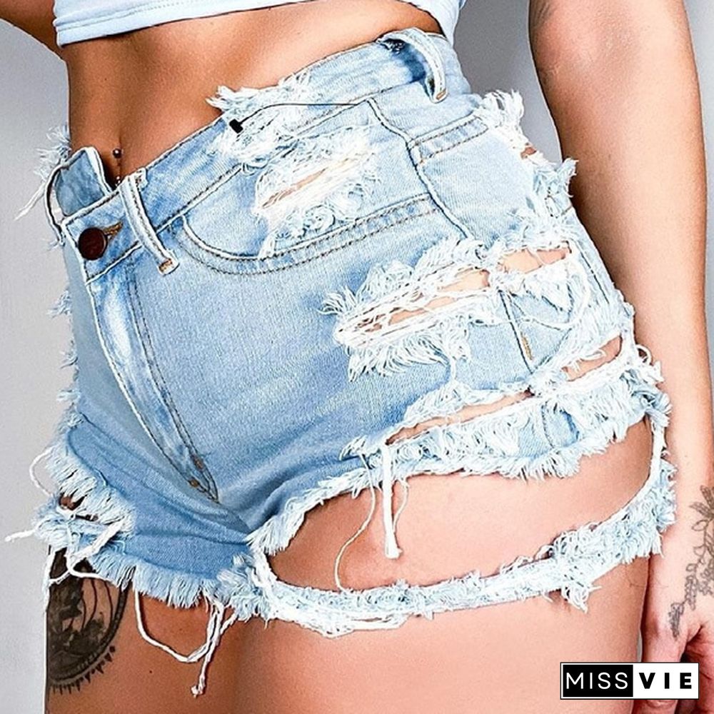 Denim Jeans Short Pants Women High Waist Ripped Hole Stretch Jean Shorts pantalones cortos de mujer