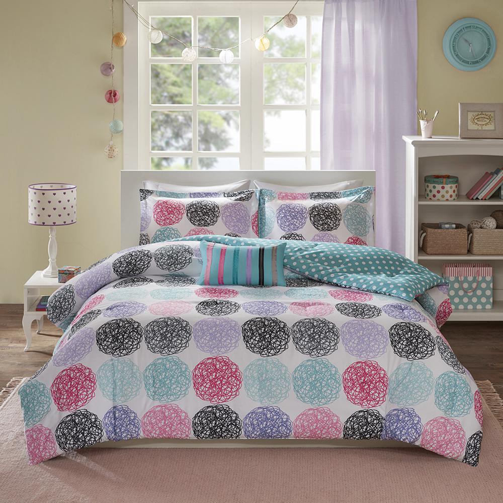 Home Essence Brittany Multi Circle Dot Reversible 3 Piece Comforter Set， Twin/Twin XL