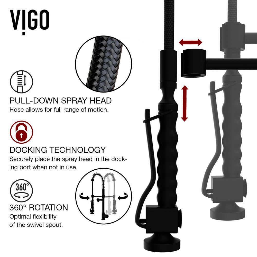 VIGO Zurich Single Handle Pull-Down Sprayer Kitchen Faucet Set with Deck Plate in Matte Black VG02007MBK1