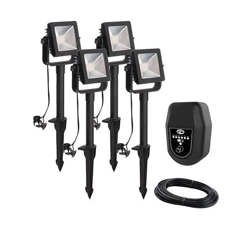 Hampton Bay Low Voltage Black Outdoor Integrated LED Landscape Flood Light (4-Pack) L08647