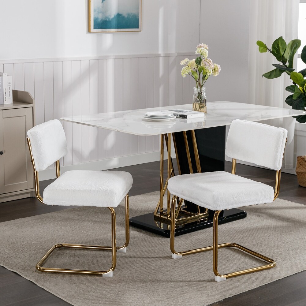 Modern Dining Chairs with Corduroy Fabric Gold Metal Base  Accent Armless Kitchen Chairs with Channel Tufting Set of 2