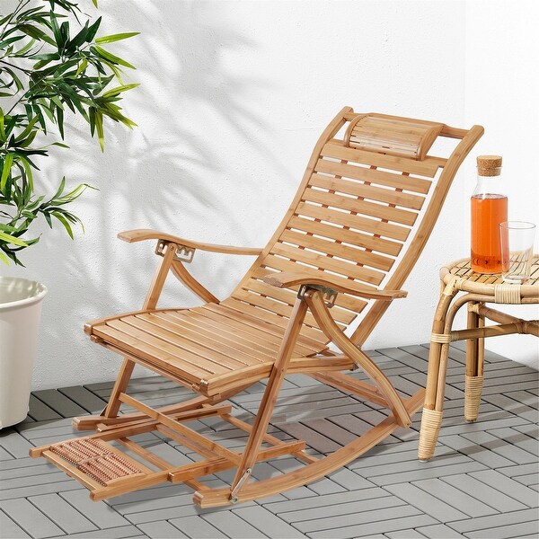 Large Bamboo Folding Rocking Chair Lounge Chair for Balcony Outdoor