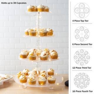 4-Tier Clear Acrylic Round Cupcake Display and Cake Stand with Yellow LED Lights 83-DT6148