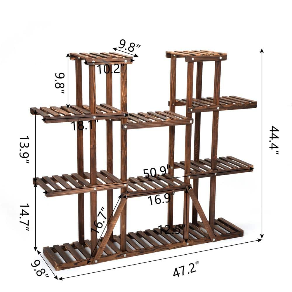 JAXPETY 44.4 in. Wooden Plant Stand Table Flower Pot Holder (6-Tier) Indoor/Outdoor， Brow HG61X0993