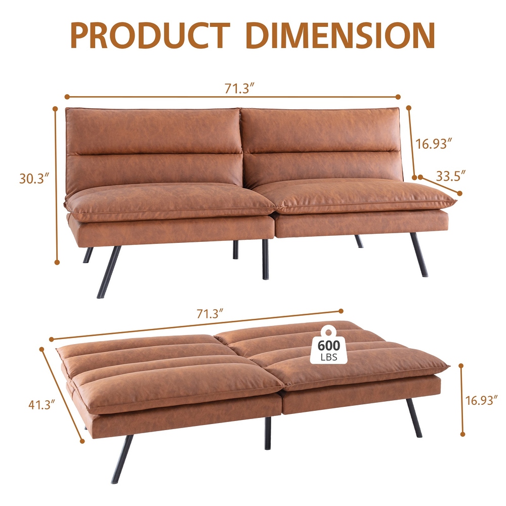 Futon Memory Foam Couch Bed Comfortable Faxu Leather Loveseat Sleeper Sofa for Dorm Apartment Office College Small Space RV