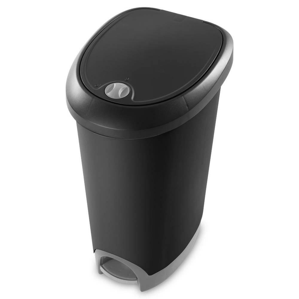 Sterilite 12.6 Gal. Locking Lid Step On Kitchen Wastebasket Trashcan Black (2-Pack) 2 x 10739002