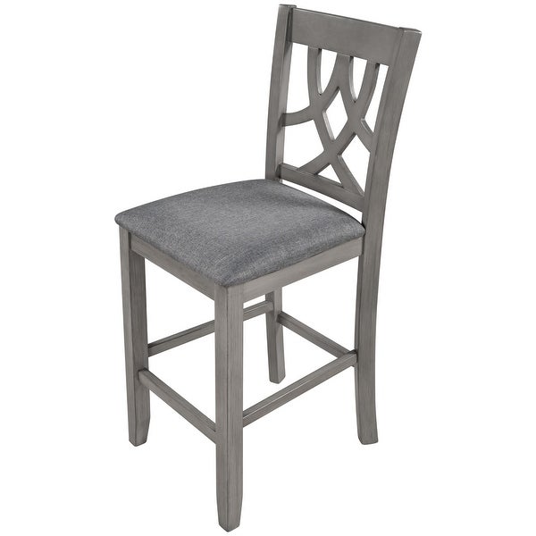 2 Piece Farmhouse Padded Round Counter Height Kitchen Dining Chairs with Cross Back for Small Places， Grey