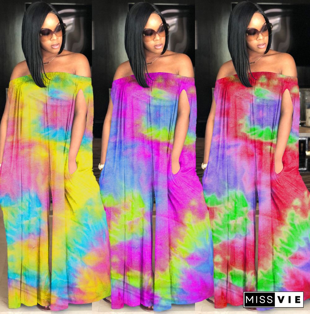 Sexy Tie-dye Printed One-line Shoulder Jumpsuit