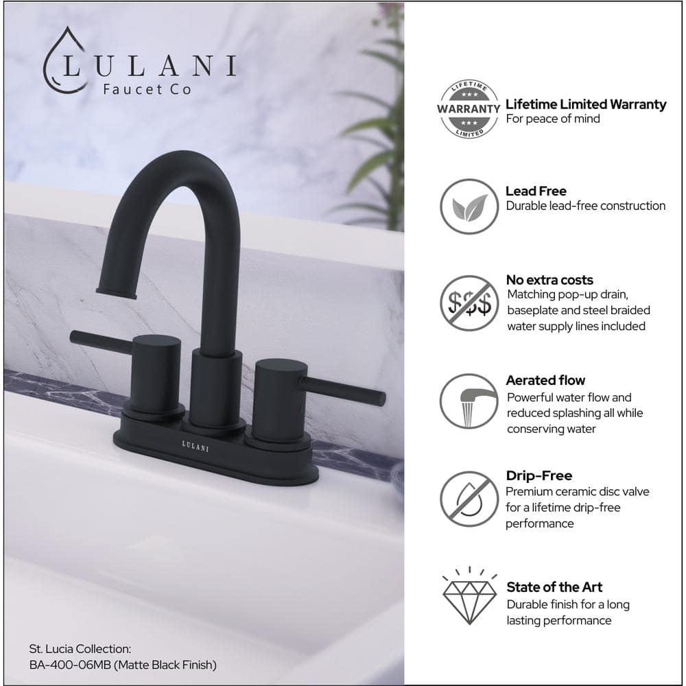 Lulani St Lucia 2Handle 4  Centerset Bathroom Faucet in Matte Black