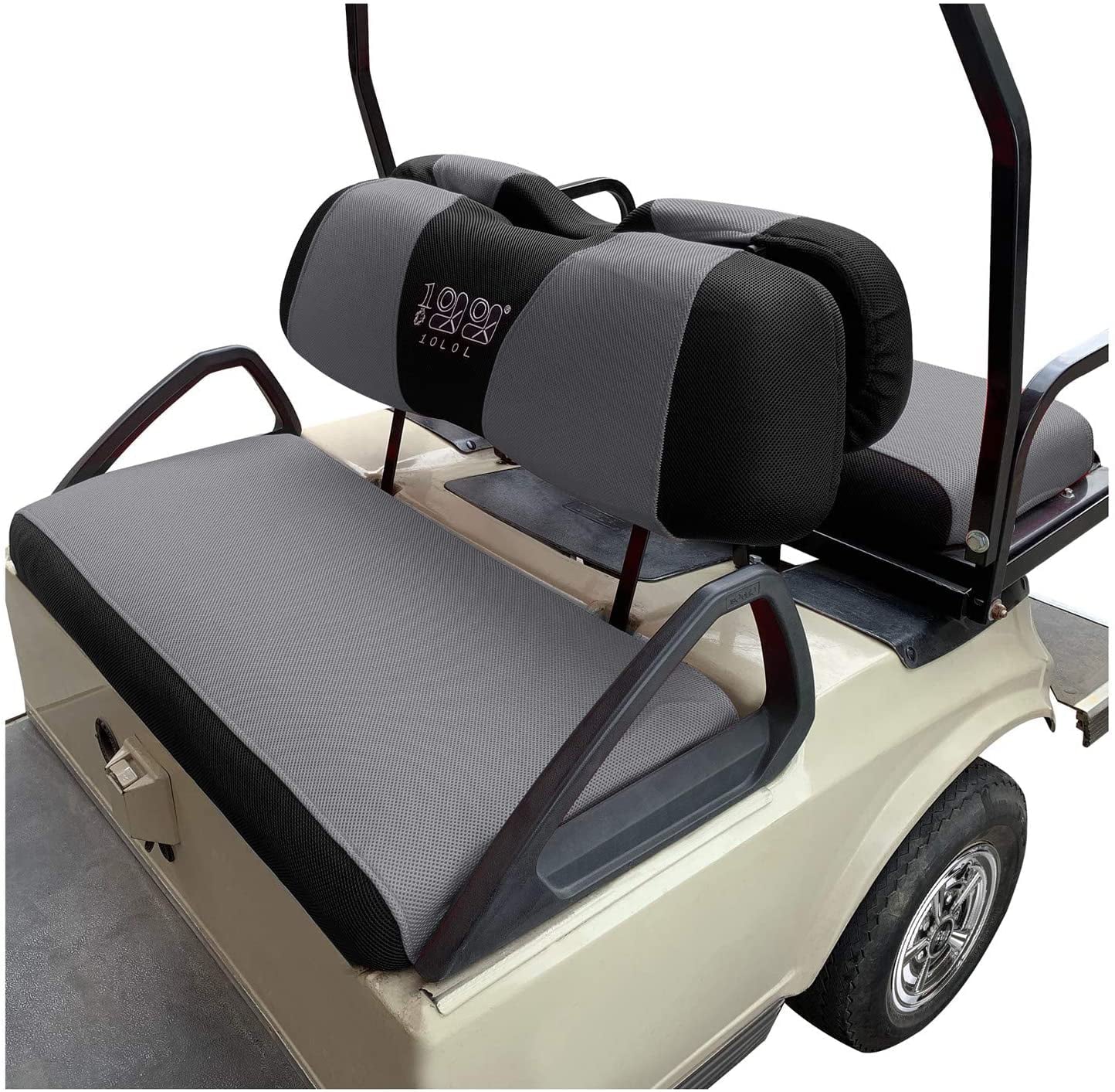 10L0L Golf Cart Front Rear Seat Cover Set Fit Club Car DS E-Z-GO RXV TXT Cart Part Accessories， Gray and Black， S + XS size