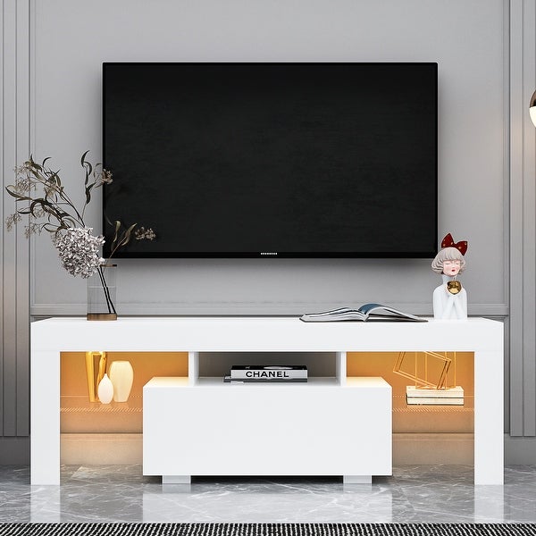 Entertainment TV Stand， Large TV Stand TV Base Stand with LED Light TV Cabinet