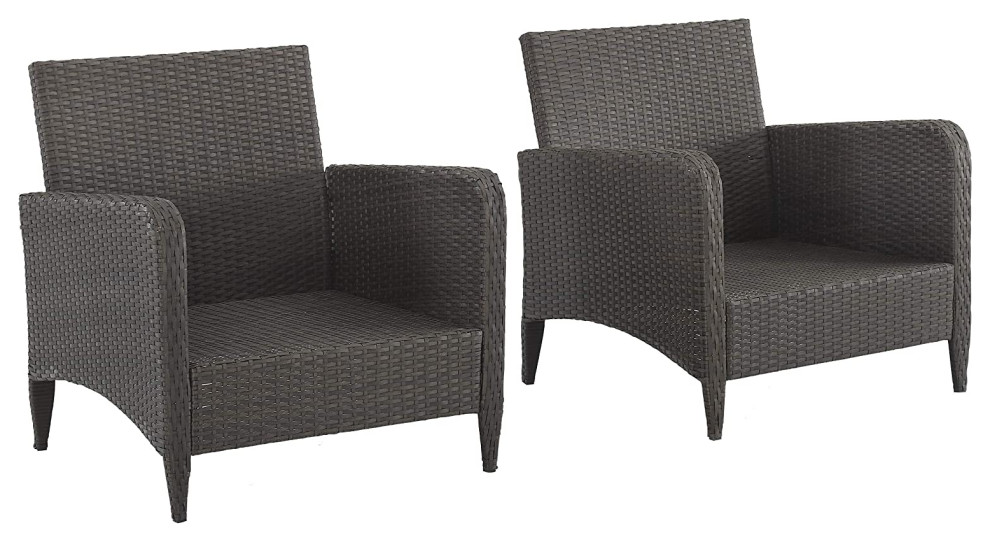 Set of 2 Patio Lounge Chair  Wicker Frame With Comfortable Padded Seat   Tropical   Outdoor Lounge Chairs   by Decor Love  Houzz